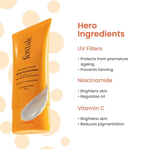 Foxtale Glow Sunscreen SPF 50 PA++++ with Vitamin C and Niacinamide for Dewy Skin