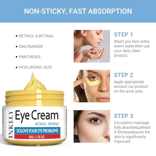 Retinol Eye Cream for Puffiness & Bowls, Caffeine & Retinol Eye Cream with Wrinkle Reduction, 1.76oz