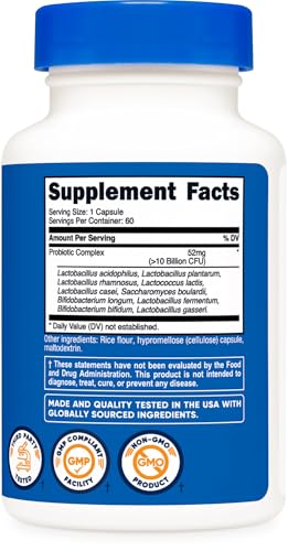 Nutricost Probiotic Complex - 10 Billion CFU with 9 Strains - Digestive Health Supplement - 60 Capsules