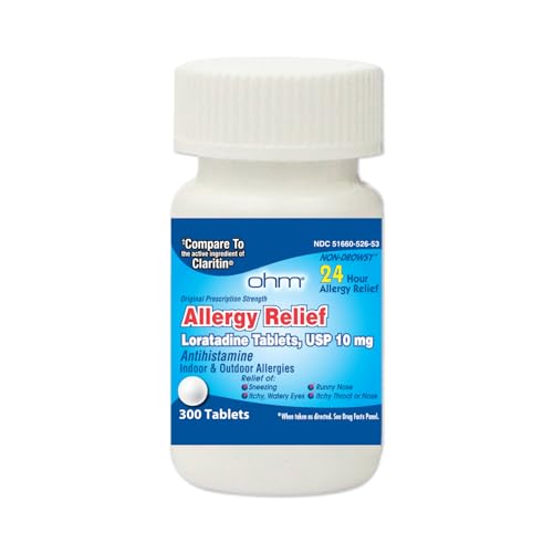 Ohm Loratadine 10mg 24-Hour Non-Drowsy Allergy Relief Tablets (300 Count)