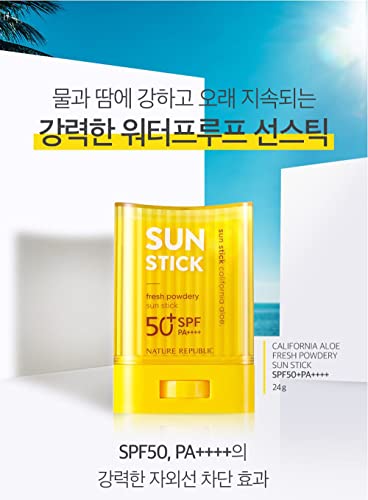 California Aloe Fresh Powdery Sun Stick SPF50+ PA++++ 25ml, Natural Sun Protection for Face