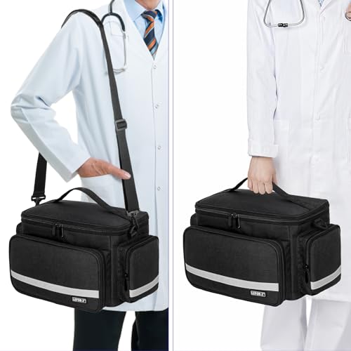 Premium First Aid Bag Empty - Medicine Storage Organizer with Detachable Divider - Emergency Medical Supplies Bag for Home & Travel - Black