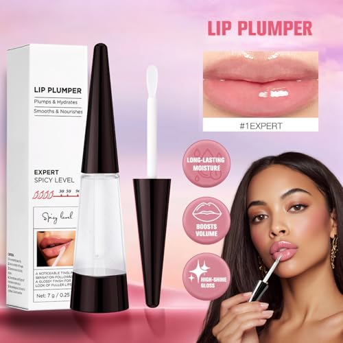 Lip Plumper with Hyaluronic Acid - Clear Moisturizing Lip Gloss for Full, Juicy Lips
