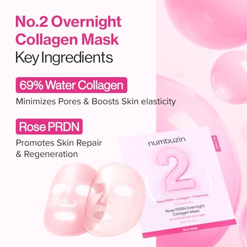 numbuzin No.2 Rose PDRN Overnight Collagen Face Mask – Firming & Hydrating Korean Mask for Elasticity & Minimized Pores (Pack of 4)