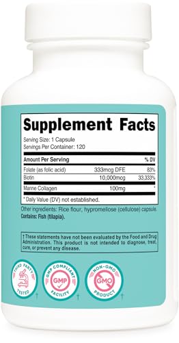 Nutricost Biotin for Women 10,000mcg - with Folate & Collagen - 120 Capsules - Gluten Free & Non-GMO