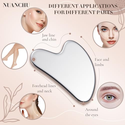 Nuanchu Stainless Steel Gua Sha Facial Tool - Tightens Skin & Reduces Wrinkles - Mother's Day Gift with Travel Pouch