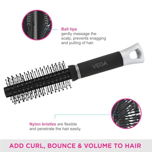 Vega Mini Round Styling Brush - Black & Silver Handle