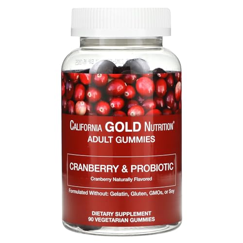 California Gold Nutrition Cranberry & Probiotic Gummies with FOS and Bacillus coagulans 90 Vegetarian Gummies