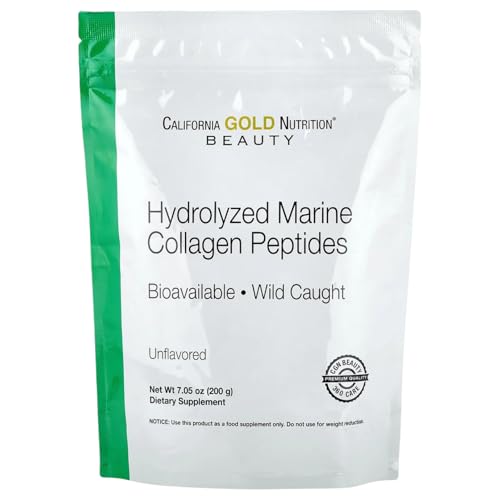California Gold Nutrition Hydrolyzed Marine Collagen Peptides – Unflavored – 7.05 oz (200g) for Skin, Hair & Nail Health