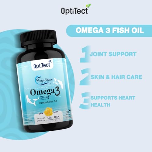 Optitect Omega-3 Fish Oil 1300mg - Vegan Softgels with EPA & DHA for Joint, Skin & Hair Health - 30 Capsules