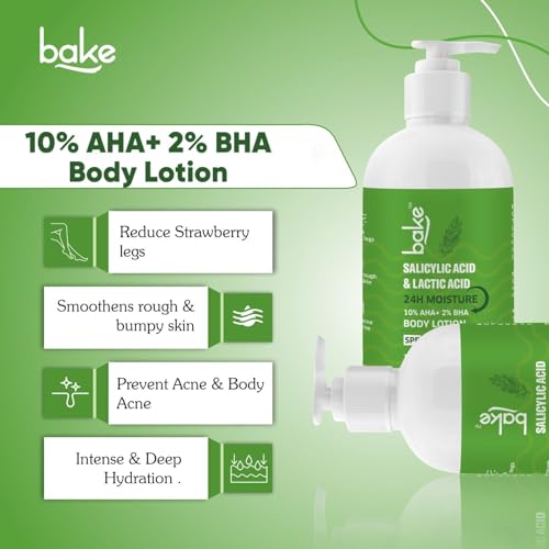 BAKE Body Lotion SPF 30 - Bumpy Skin Treatment, 10% AHA + 2% BHA Exfoliating Lotion, 200ml Unisex 200 ml (Pack of 1)
