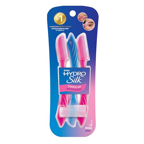 Schick Hydro Silk Touch-Up Multipurpose Exfoliating Dermaplaning Tool | Eyebrow Razor & Facial Razor with Precision Cover, 3 Count