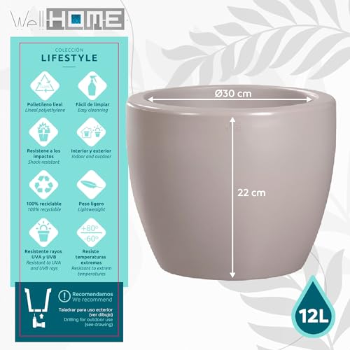 WELL HOME Ordesa Cement Flower Pot - 30cm Diameter x 34cm Height