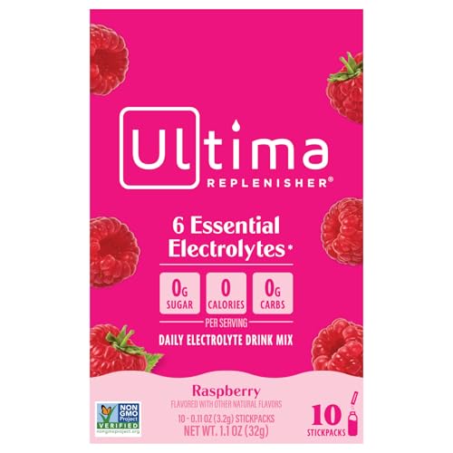 Ultima Replenisher Raspberry Electrolyte Drink Mix - 10 Stick Packs (0.11oz Each)