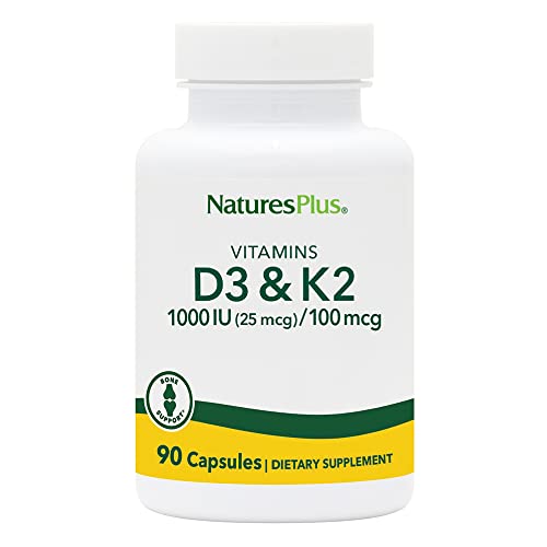 Nature's Plus Vitamin D3 & K2 - 1000 IU/100 mcg - Vegetarian Capsules for Bone & Heart Health
