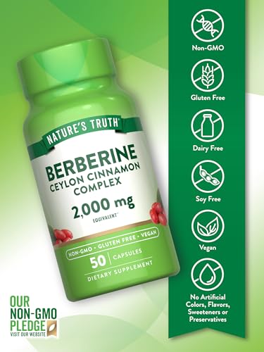 Nature's Truth Berberine Ceylon Cinnamon Blood Sugar Support Complex, 2000 mg, 50 Capsules
