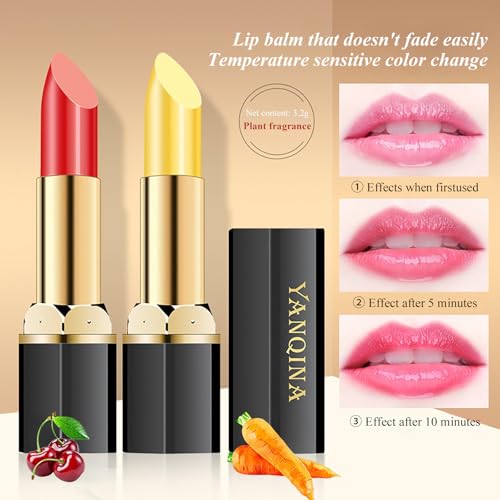 Hydrating Magic Color Changing Lipstick Set - Labiales with Argan Oil and Vitamin E (Red cherry)