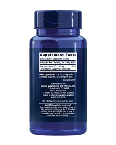 Life Extension Iron Protein Plus 300 mg - Gentle Iron Supplement 100 Capsules