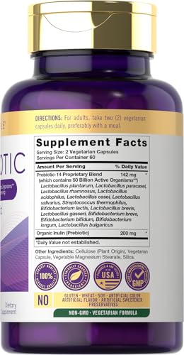 Carlyle Probiotics with Prebiotics - 120 Capsules - 50 Billion Active Organisms - Non-GMO & Gluten Free