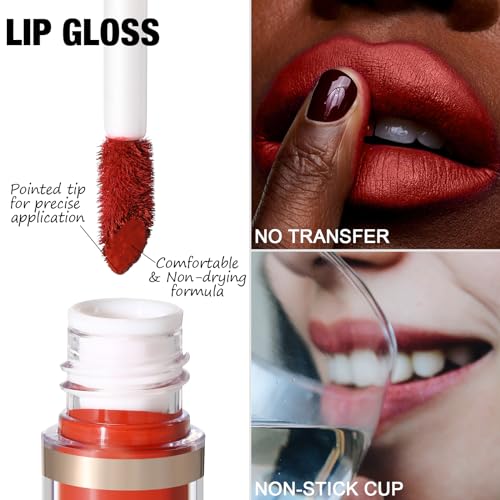 FOCALLURE KISSPROOF 6Pcs Liquid Lipstick & Lip Liner Set - Highly Pigmented Lip Gloss & Matte Lip Crayons with Sharpener - Violet Lip Makeup Gift for Women
