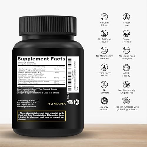 HUMANX Lactobacillus Gasseri & Reuteri Probiotic - 20 Billion CFU with Organic Prebiotics - USA Made - Non-GMO