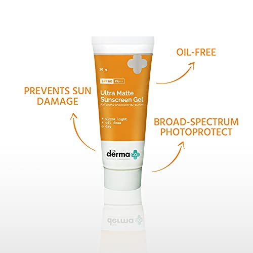 The Derma Co Ultra Matte Sunscreen Gel SPF 60 PA+++ - Oil-Free, Lightweight, Non-Greasy, 50g