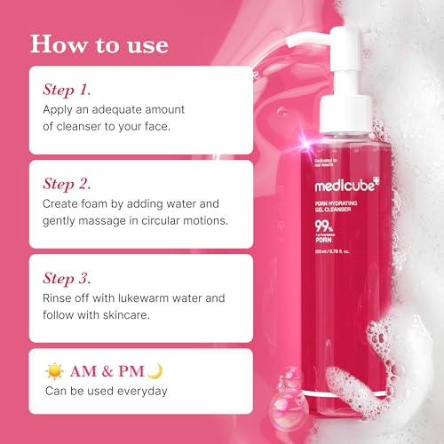 Medicube PDRN Pink Gel to Foam Cleanser - Hypoallergenic Morning Face Wash for Dry Skin