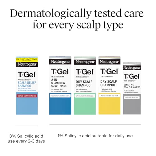 Neutrogena T/Gel Anti-Dandruff Shampoo for Dry Hair - 250ml - Salicylic Acid Formula for Hair Repair