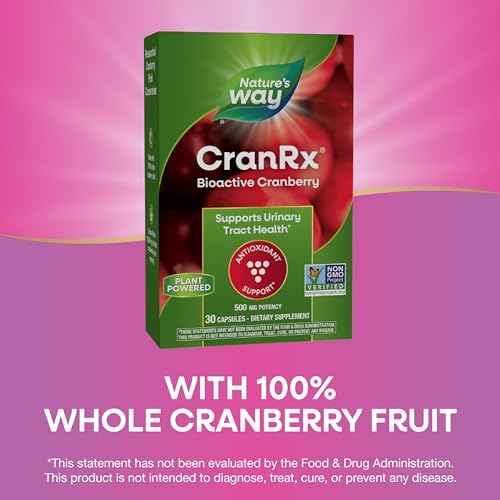 Nature's Way CranRx® BioActive Cranberry, Supports Urinary Tract Health*, Antioxidant Support*, 500 mg potency, Vegan, Non-GMO Project Verified, 30 Capsules (Packaging May Vary)