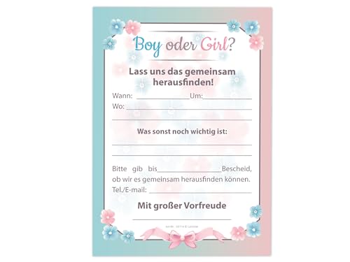 15 Pack Gender Reveal Party Invitations & Envelopes (Blue & Pink Stork)