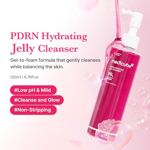 Medicube PDRN Pink Gel to Foam Cleanser - Hypoallergenic Morning Face Wash for Dry Skin