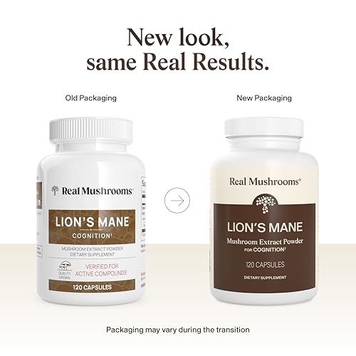 Real Mushrooms Lion's Mane Cognition Capsules - 120 Pieces for Brain Health