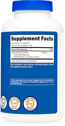 Nutricost Panax Ginseng, 1000mg, 240 Capsules, Non-GMO, Gluten Free