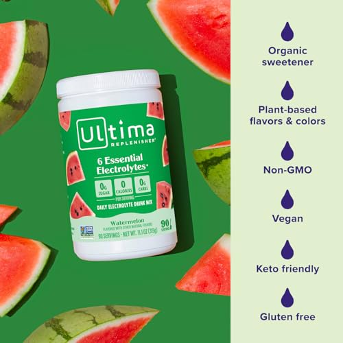 Ultima Replenisher Electrolyte Powder - Sugar Free Watermelon (90 Servings) - Keto & Vegan Friendly