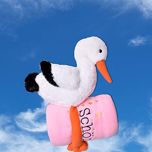 TE-Trend Pink Stork Cuddly Toy (38 cm) & Soft Baby Blanket (100x80 cm) Gift Set