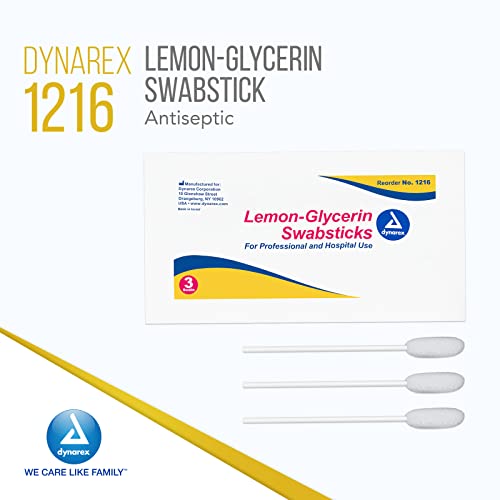 Dynarex Lemon-Glycerin Swabsticks – Pleasant Tasting Cotton Swabs for Dry Mouth Relief, 3 Swabs per Packet, 75 Swabs per Box