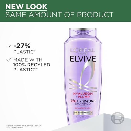 L'Oréal Paris Elvive Hyaluron Plump Hydrating Shampoo, Dehydrated Hair, 12.6 oz, Paraben-Free