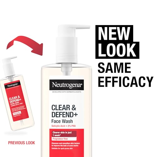 Neutrogena Clear & Defend+ Face Wash - Purifying Facial Wash for Acne-Prone Skin with Salicylic Acid and AHA/PHA - 200ml