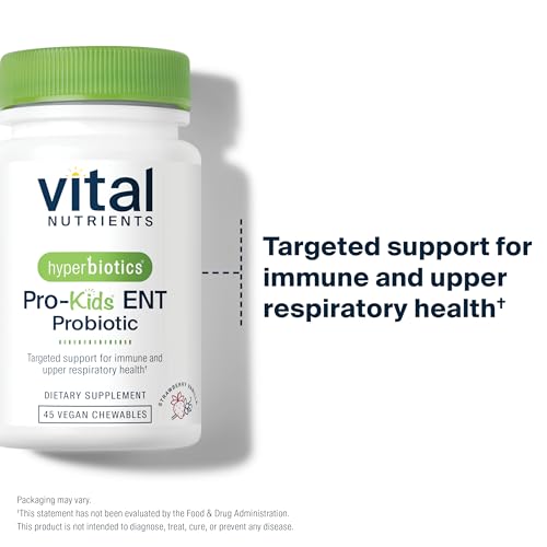Hyperbiotics PRO-Kids ENT Probiotic - Strawberry Vanilla, Sugar-Free, 45 Chewable Tablets for Kids