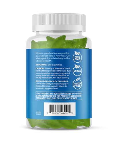 Ashwagandha Gummies - Non-GMO Calm Mood Adrenal Support, Gluten-Free Strawberry Gummies, Women and Men, 60 Count