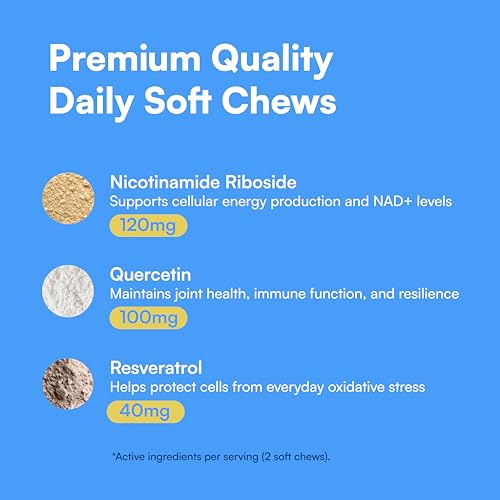 NAD+ Precursor & Senior Dog Supplement - 90 Soft Chews with NMN Alternative for Longevity, Anti-Aging & Energy - Nicotinamide Riboside, Resveratrol, Quercetin