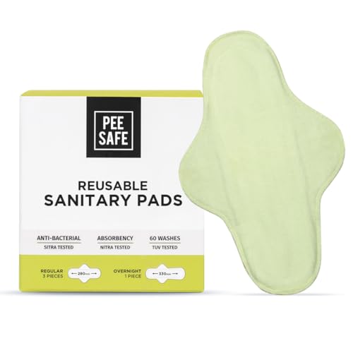 Pee Safe Reusable Sanitary Pads - Anti-Bacterial, Absorbent Pack of 4 with Pouch