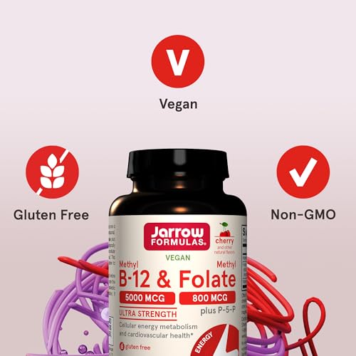 Jarrow Formulas Methyl Folate Lozenges - 800 mcg, Cherry Flavor, 60 Count -  Folate Support