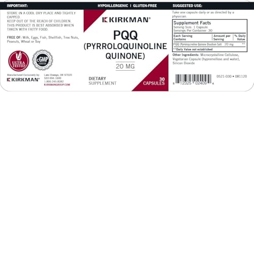Kirkman PQQ 20mg - Powerful Mitochondrial Support Supplement, 30 Capsules