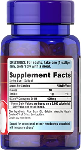 Puritans Pride CoQ10 400 Mg Capsules for Cellular Energy 30 Count
