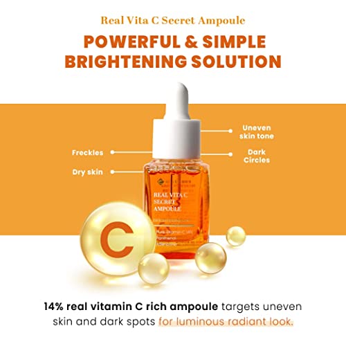 K-SECRET Real Vita C Ampoule 14% Pure Vitamin C - Brightening & Pigmentation Care | Korean Skincare (15ml)