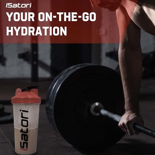 iSatori Classic Blender Bottle 28 oz with Stainless Steel Whisk Ball - Clear Bottle Red Top