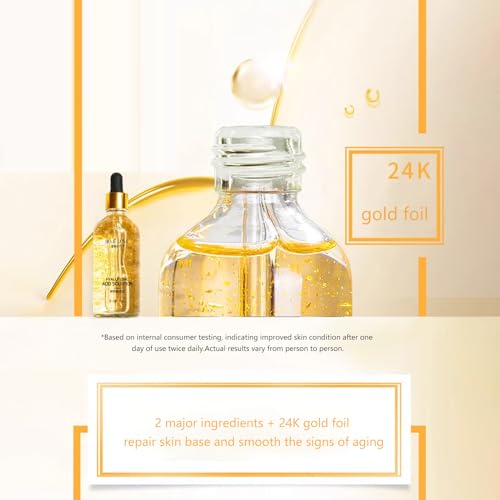 Gold Foil Hyaluronic Acid Face Serum - Anti-Aging 24K Serum for Dark Spots, Deep Hydration