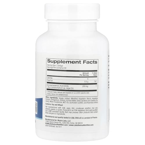 Lake Avenue Nutrition DHA from Marine Algae, 200mg, 60 Veggie Softgels