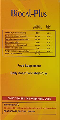 VitaVigor BioCal Plus 60 Tablets - Calcium Magnesium Vitamin D3 Bone Health Supplement